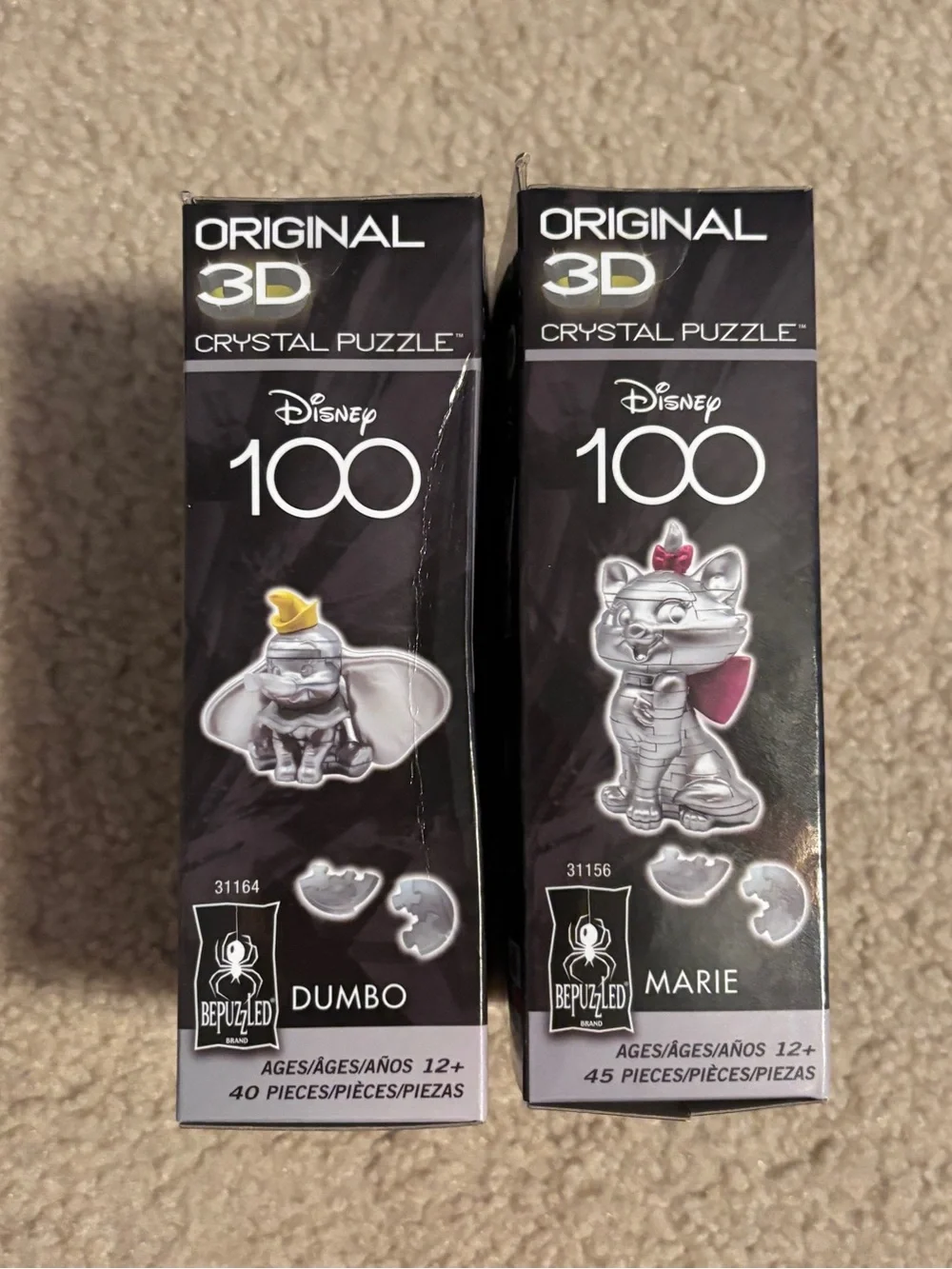 Lot of 2 Original 3D Crystal Puzzle Disney 100 Years Dumbo & Marie- Silver new